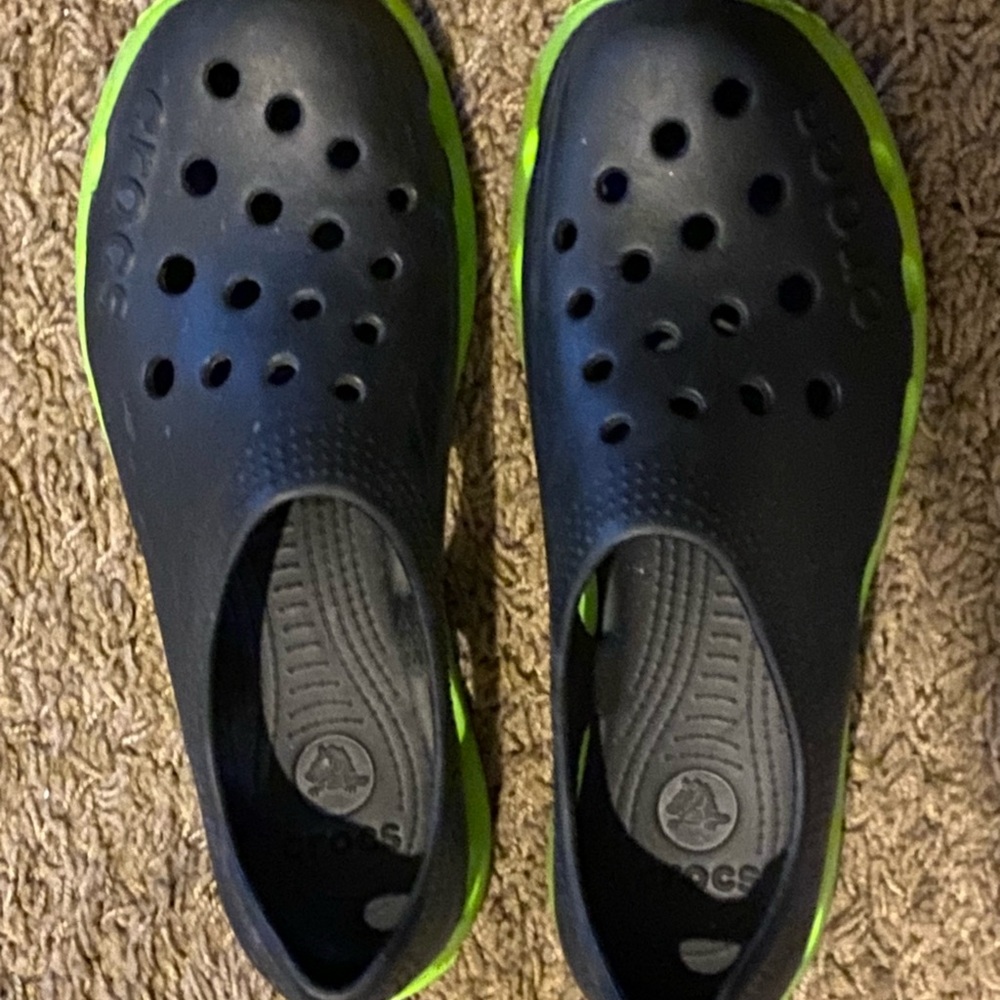 CROCS Black and Neon Green Shoes
